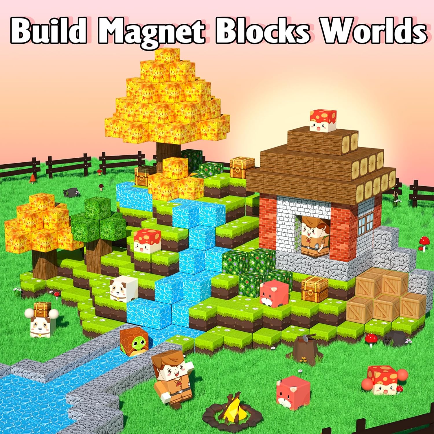 250PCS Magnetic Blocks,Forest Animals Magnet World Set,Magnetic Building Cubes for Boys Girls Age 4-8, 5-7, 8 12. STEM Montessori Sensory Toys for 3+ Toddlers, Travel Outdoor Toy Gifts for Kids