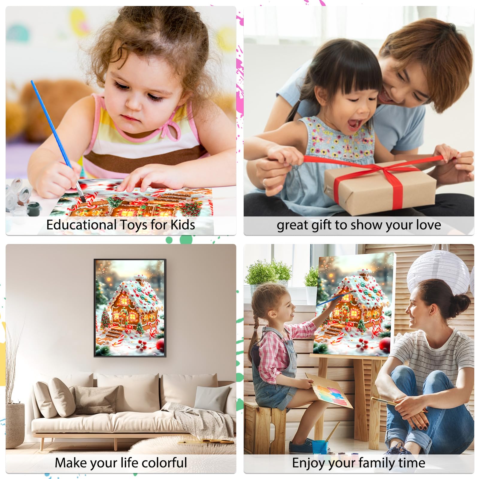 MEIYUDA Peinture Par Numéros Adulte Maison Pain D'Épices Noël - Kit Complet 25x35cm Avec Cadre, Peintures Et Pinceaux