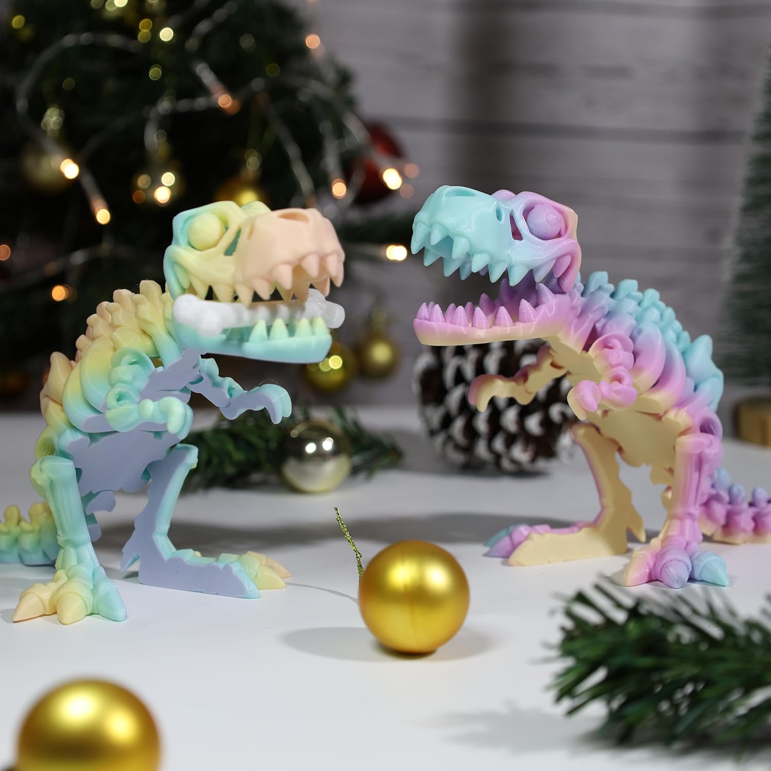 3D Printed Dinosaur Bones, Articulated T-Rex Skeletons, 3D Printed Dragon Animals Fidget Toy Adults Home Office Decor, Poseable T-Rex with Flexible Joints, Relief Stress and Anxiety(Rainbow)