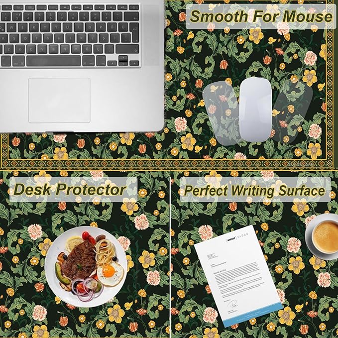 ZAXOXAZ Pad para Escritorio de Cuero PU, 80x40 cm, Flores Verdes miniatura 6