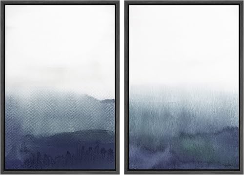 SIGNWIN Juego de arte impreso enmarcado para pared, bosque oscuro y niebla, estilo acuarela, arte digital abstracto zen, arte moderno contemporáneo