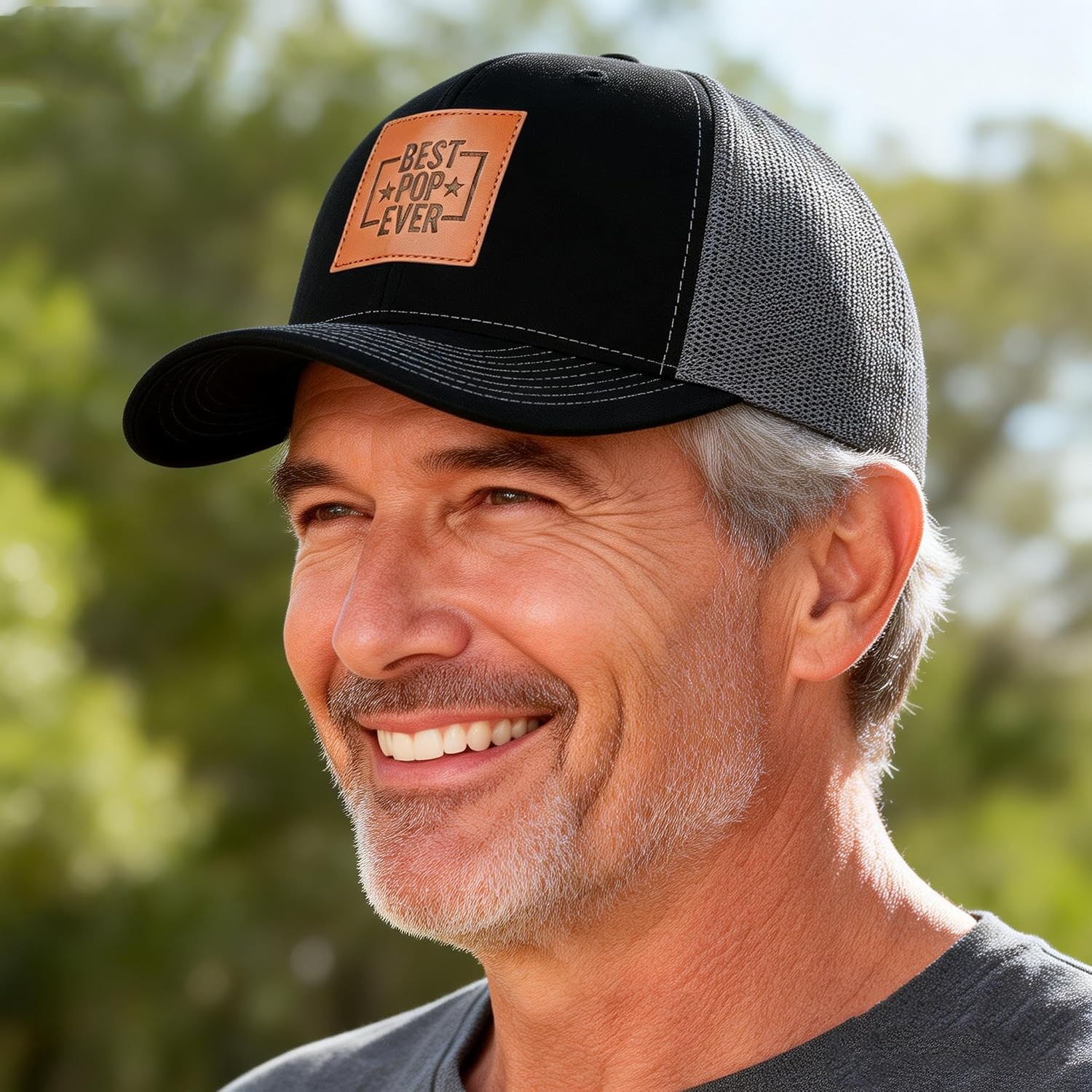 Grandpa Hats,Worlds Best Pop Ever Trucker Hat for Dad Papa Leather Patch Baseball Caps