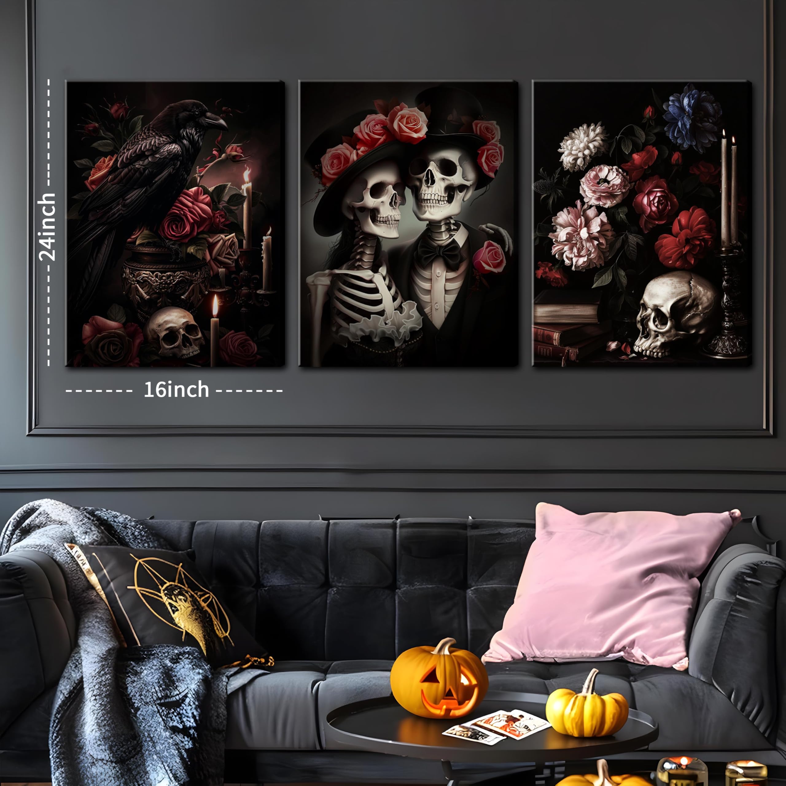Amazon.com: Gothic Canvas Wall Art Set of 3, Red Rose Skull Wall