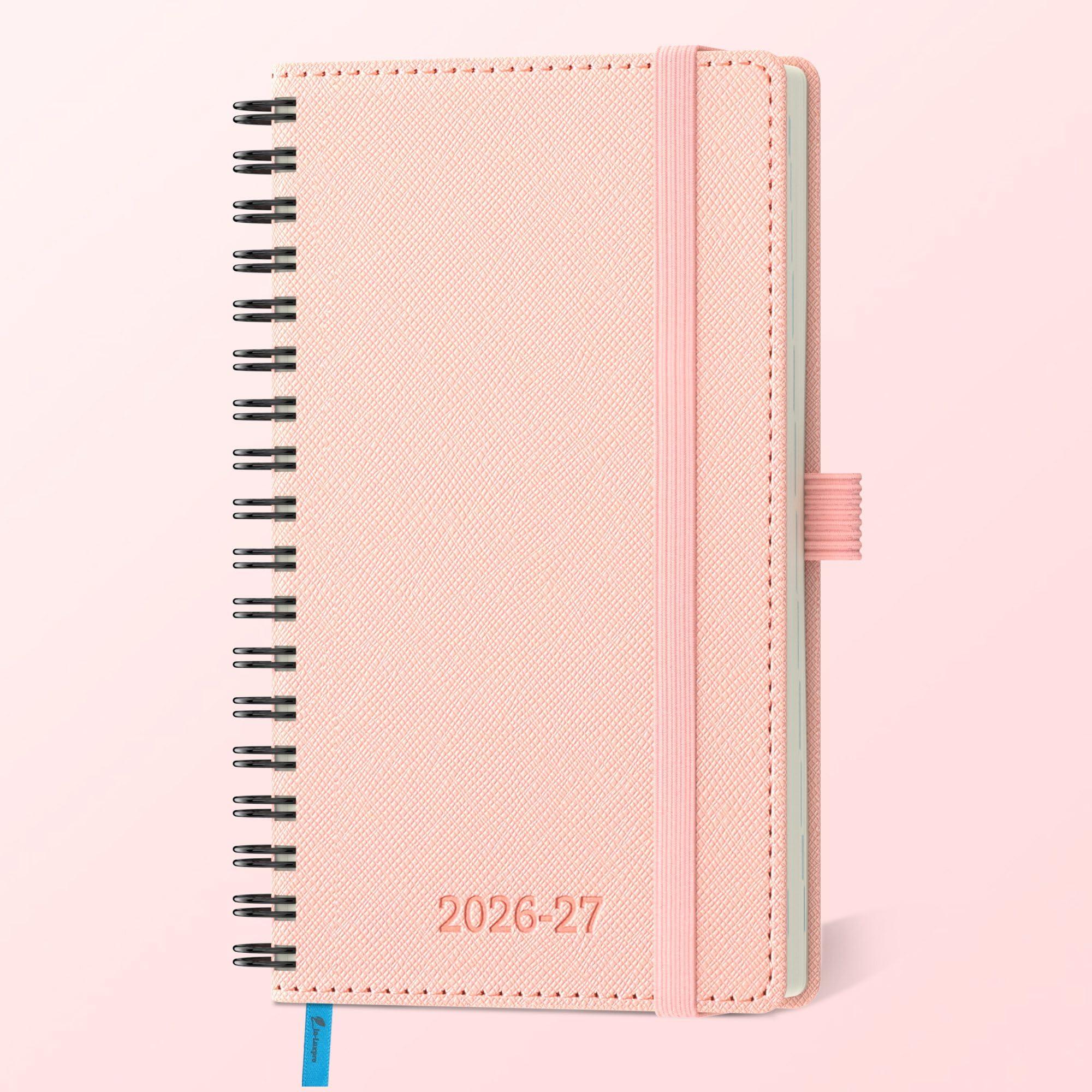 IN-LUXPRO Academic Diary 2026-2027: Pocket A6 Week to View Slim(16.4x9.5cm) 18 Months(Jul'26-Dec'27)Spiral Weekly &Monthly Planner with Month Tabs & Inner Pocket, Expenses/Note Pages, PU Leather Pink