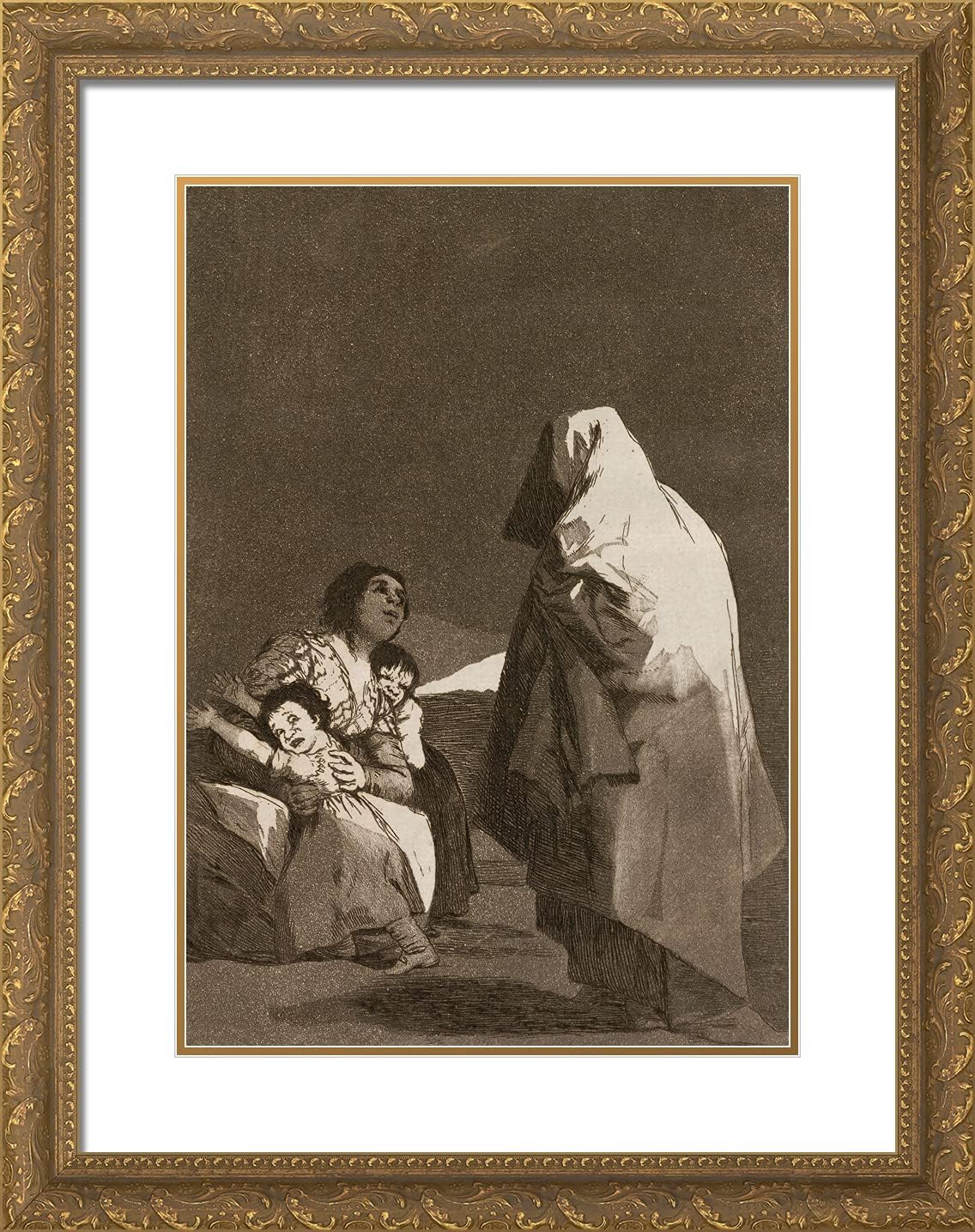 ArtDirect Goya, Francisco 19x24 Gold Ornate Framed Art Print with Double Matting Titled: Here Comes the Bogey Man