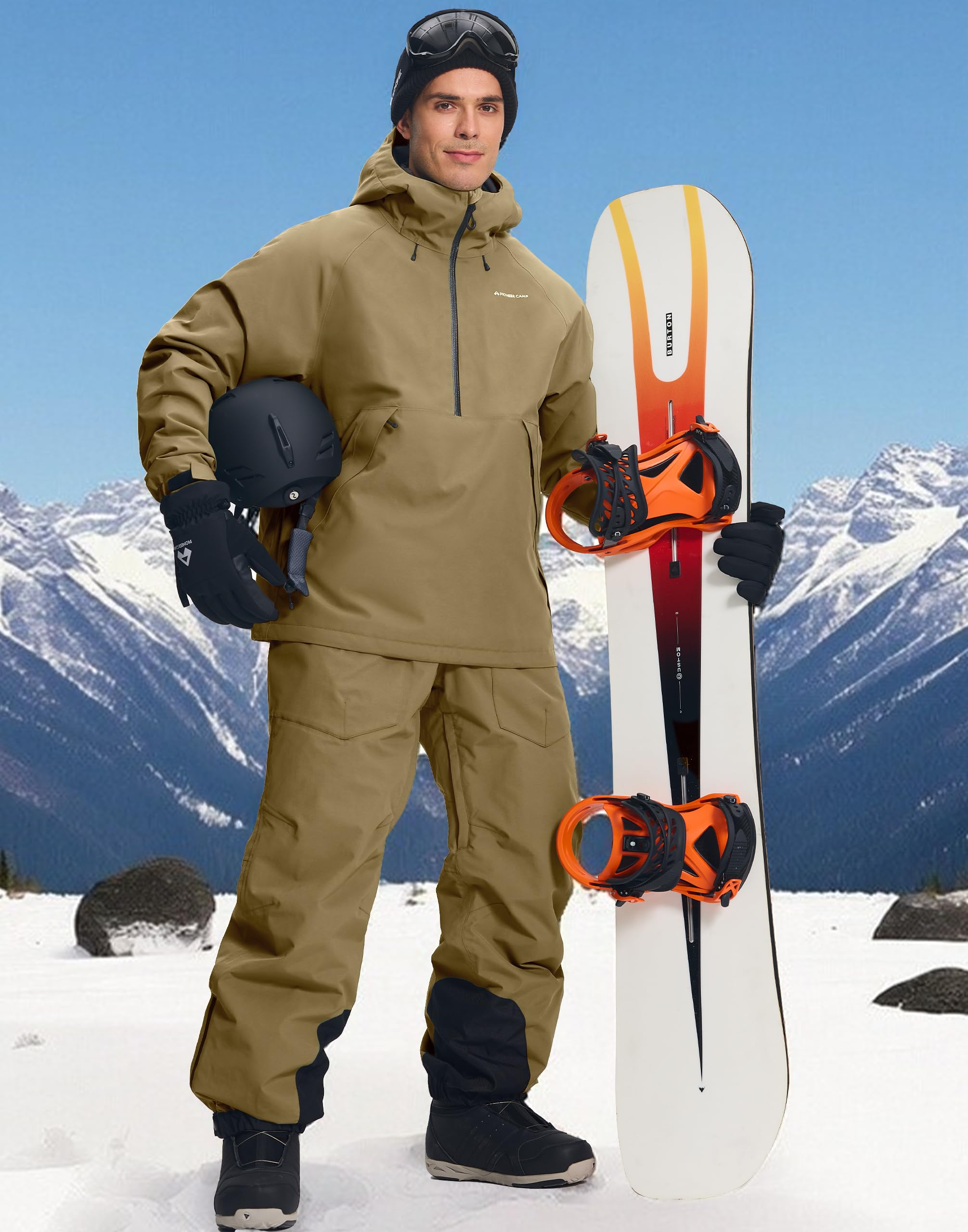 Pioneer Camp Giacca da sci semi-frontale da uomo, con colonna d'acqua di 10000 mm, impermeabile e traspirante (7000 g), giacca da sci e snowboard con collo da neve rimovibile, cappuccio regolabile
