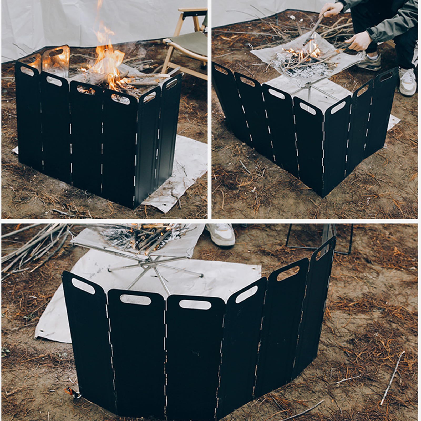Paravientos para Hornillo de Camping – Pantalla Plegable Portátil con, Resistente al Calor | Escudo de Hierro Galvanizado para Cocina Exterior, Camping, Barbacoa, Senderismo, Viajes