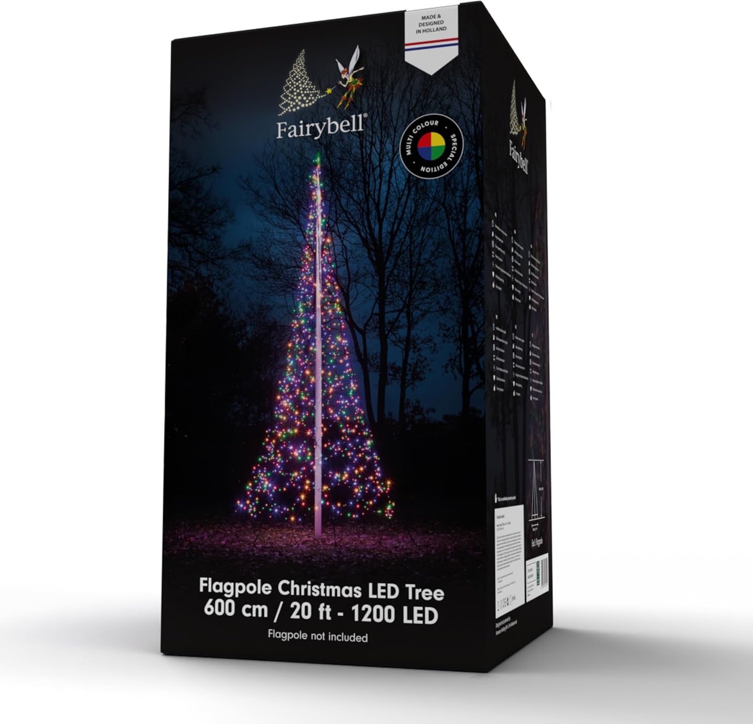 Fairybell - Flagpole LED Christmas Tree - Outdoor Christmas Decorations - Multicolor - 1,200 LED Tree - 20ft - Suitable for Existing Flagpoles