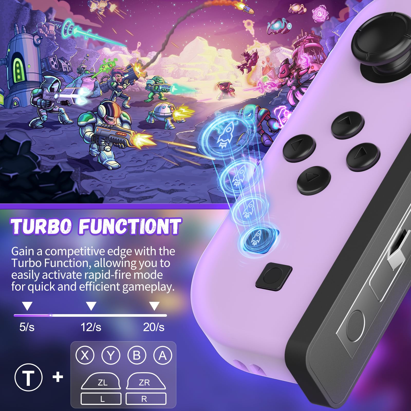 GGiking Switch Controller für Switch OLED Lite mit Turbo Dual Vibration 6-Achsen-Gyrosensor Lila Grün