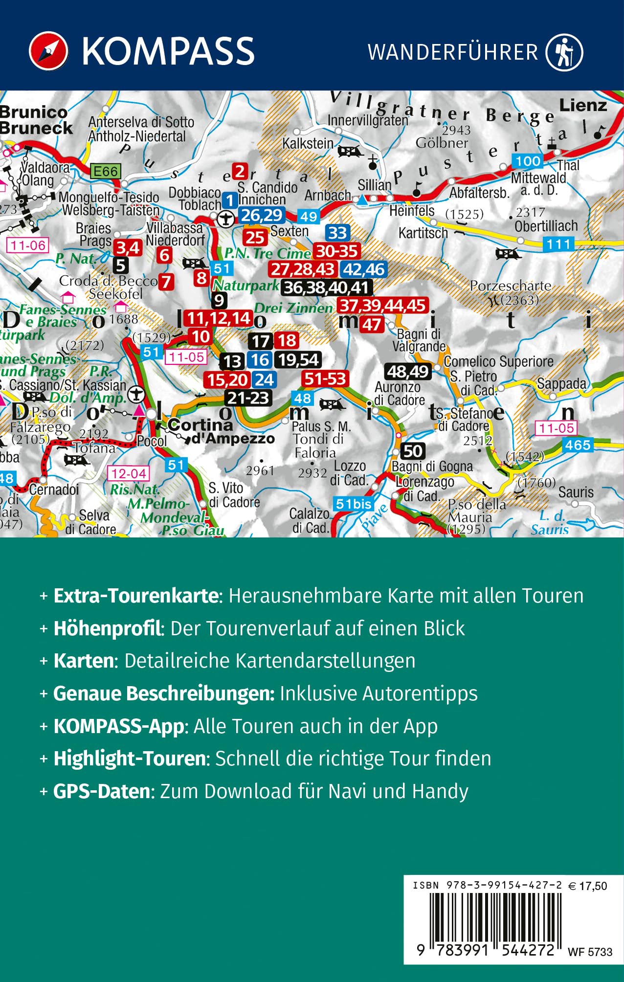 KOMPASS Wanderführer Sextner Dolomiten, Naturpark Drei Zinnen - Herausragende Dolomiten, 50 Touren mit Extra-Tourenkarte: mit Touren und GPS-Daten in der KOMPASS-App