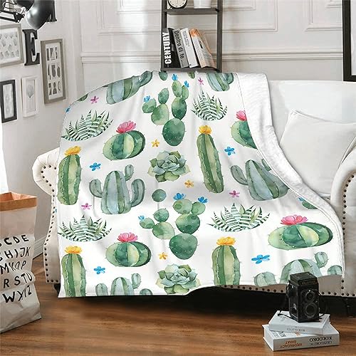 Manta de flores de cactus para suculentas, colorida y ligera, de forro polar, acogedora manta cálida para sofá, cama, sofá, dormitorio, viajes,