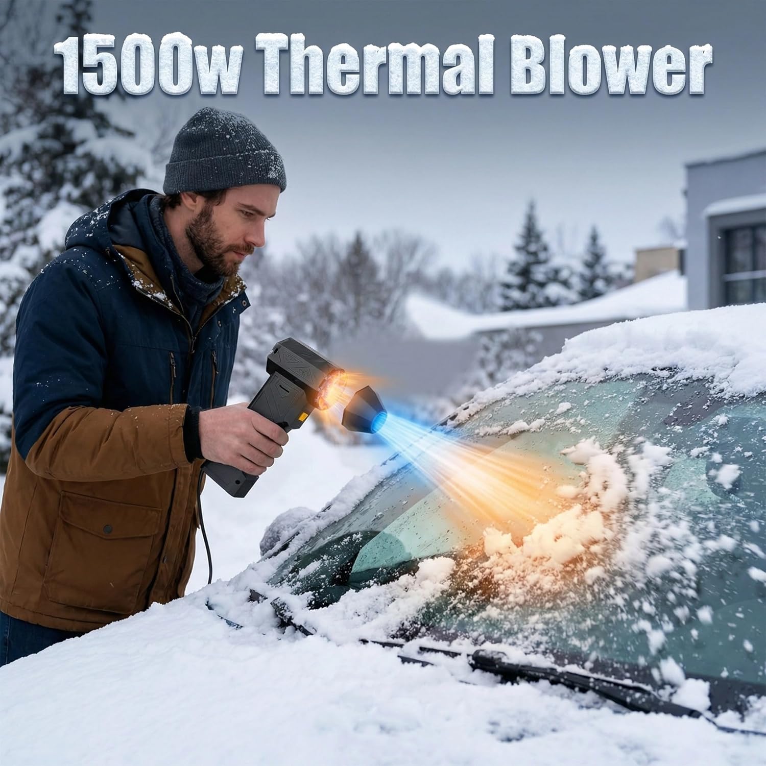 Mini Turbo Snow Blower for Car, 130,000 RPM Portable Handheld Car Snow Blower, Dual Mode Design, 3 Adjustable, 1500w Tthermal Blower for Snow for Drying, Snow Removal, Cleaning (C)