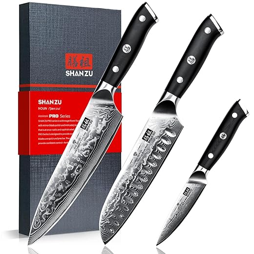 SHAN ZU Triple Damascus Steel Knife Set