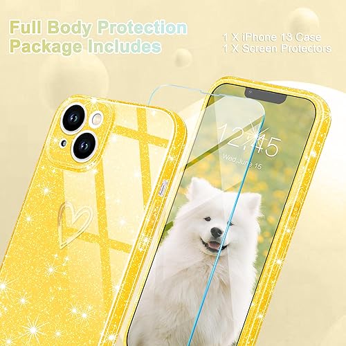 Miniatura 10 de Funda para iPhone 13, con 1 protector de pantalla de vidrio templado purpurina transparente Bonita funda brillante para teléfono a prueba de golpes,