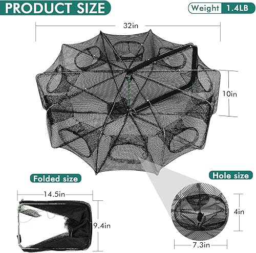 Miniatura 7 de Trampa de carnada para pesca QualyQualy, red de pesca para cangrejos, trampa de pesca para pececillos/cangrejos/camarones/cangrejos de río con