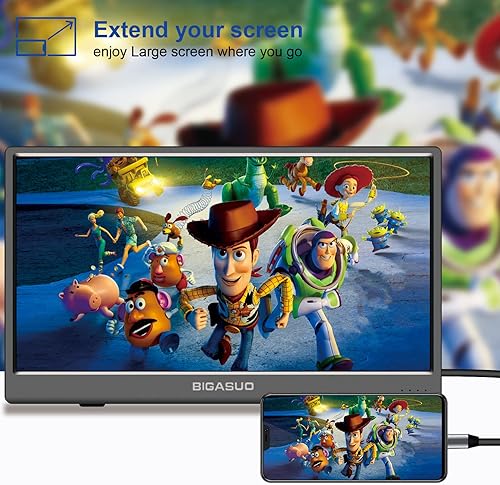 Miniatura 4 de BIGASUO Monitor portátil, monitor USB-C de 15.6 pulgadas, pantalla de computadora HDMI, pantalla HDR, IPS, monitor de juegos con altavoz dual para