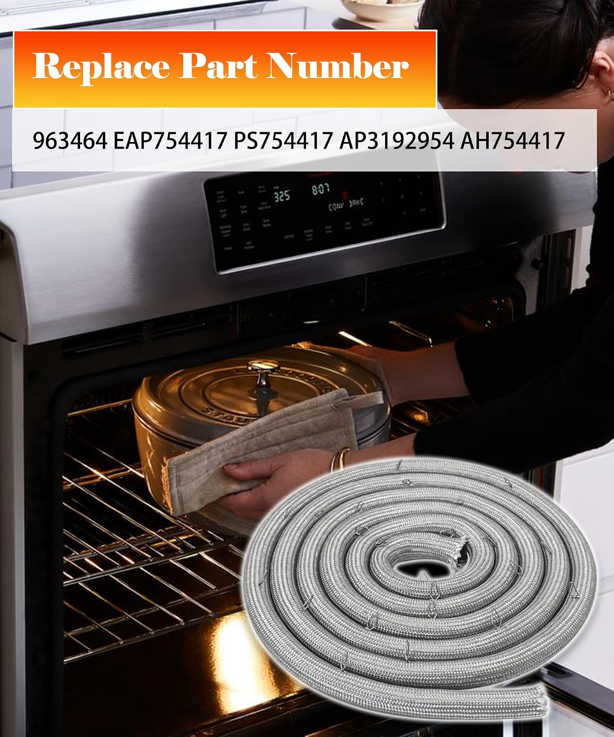 WB41T10003 Range Oven Door Gasket (With 23 Mounting Clips) Fits For Some GE And Kenmore Electric Range Oven,Replaces 963464 AH754417 EA754417 PS754417
