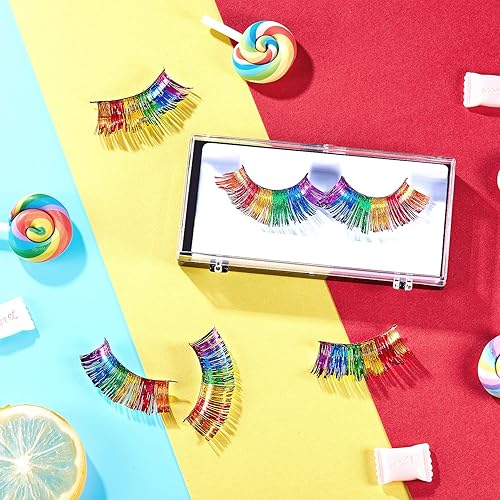 Miniatura 4 de Blulu 3 pares de pestañas de arco iris llamativas de oropel para fiesta, pestañas de payaso, accesorios de Halloween para suministros de cosplay en