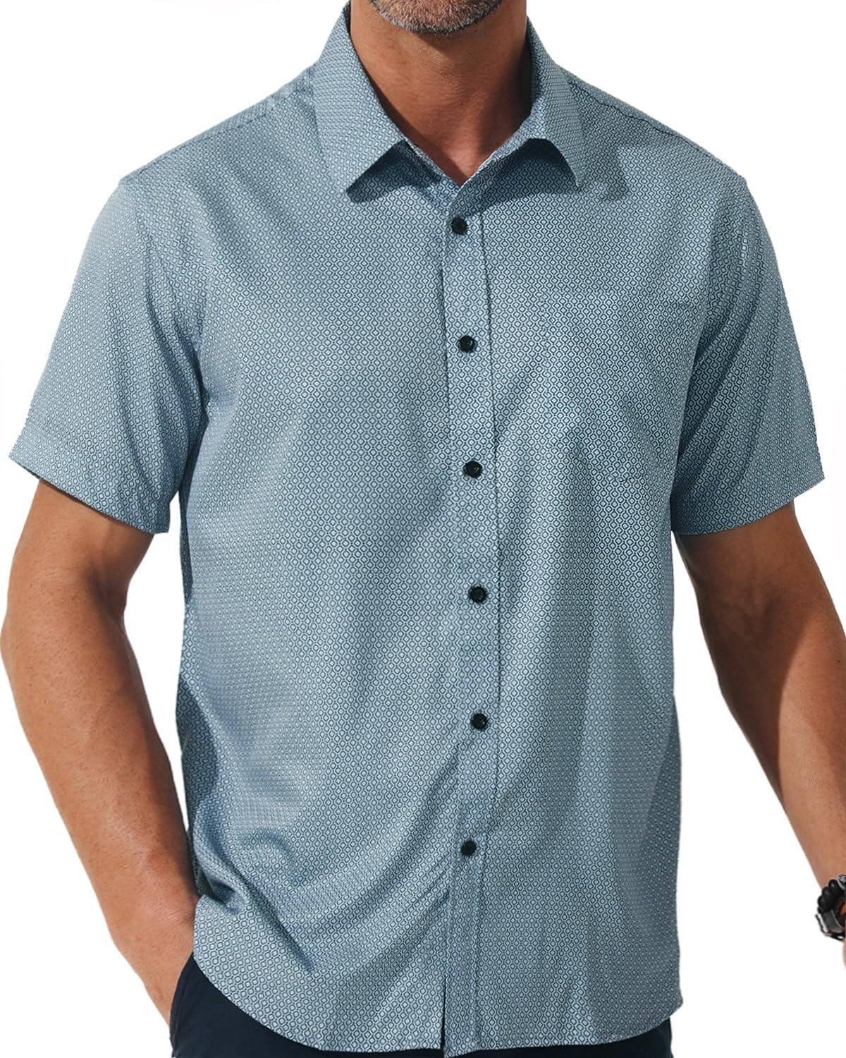 fohemr Mens Printed Dress Shirt Untucked Button Down Short Sleeve Shirt image 2