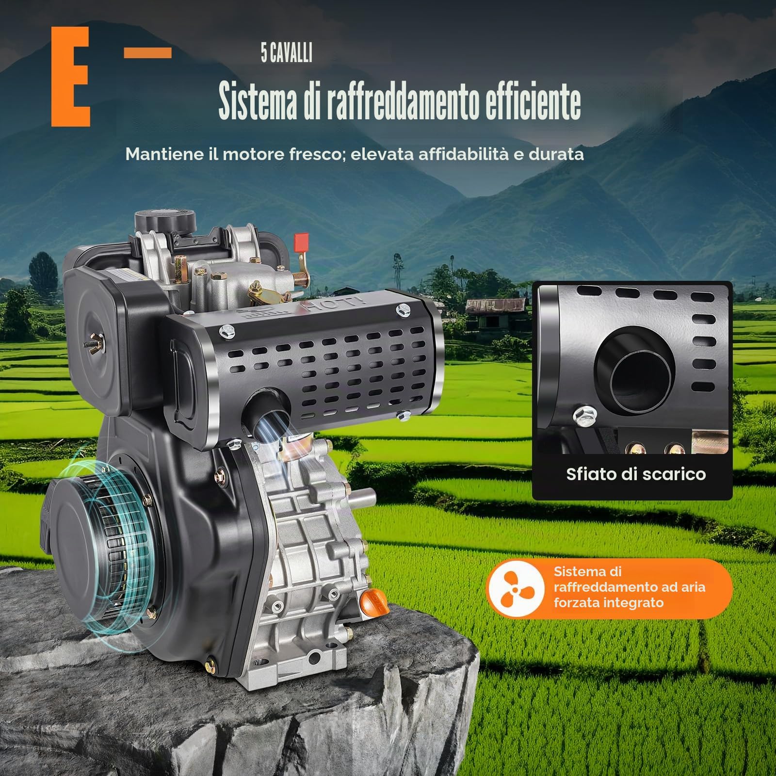 Motore diesel a 4 tempi, 5 CV, motore diesel di avviamento rapido, 4,05 kW, avviamento a fune raffreddato ad aria, albero da 20 mm, cilindrata da 247 cc, monocilindro, motore di avviamento leggero