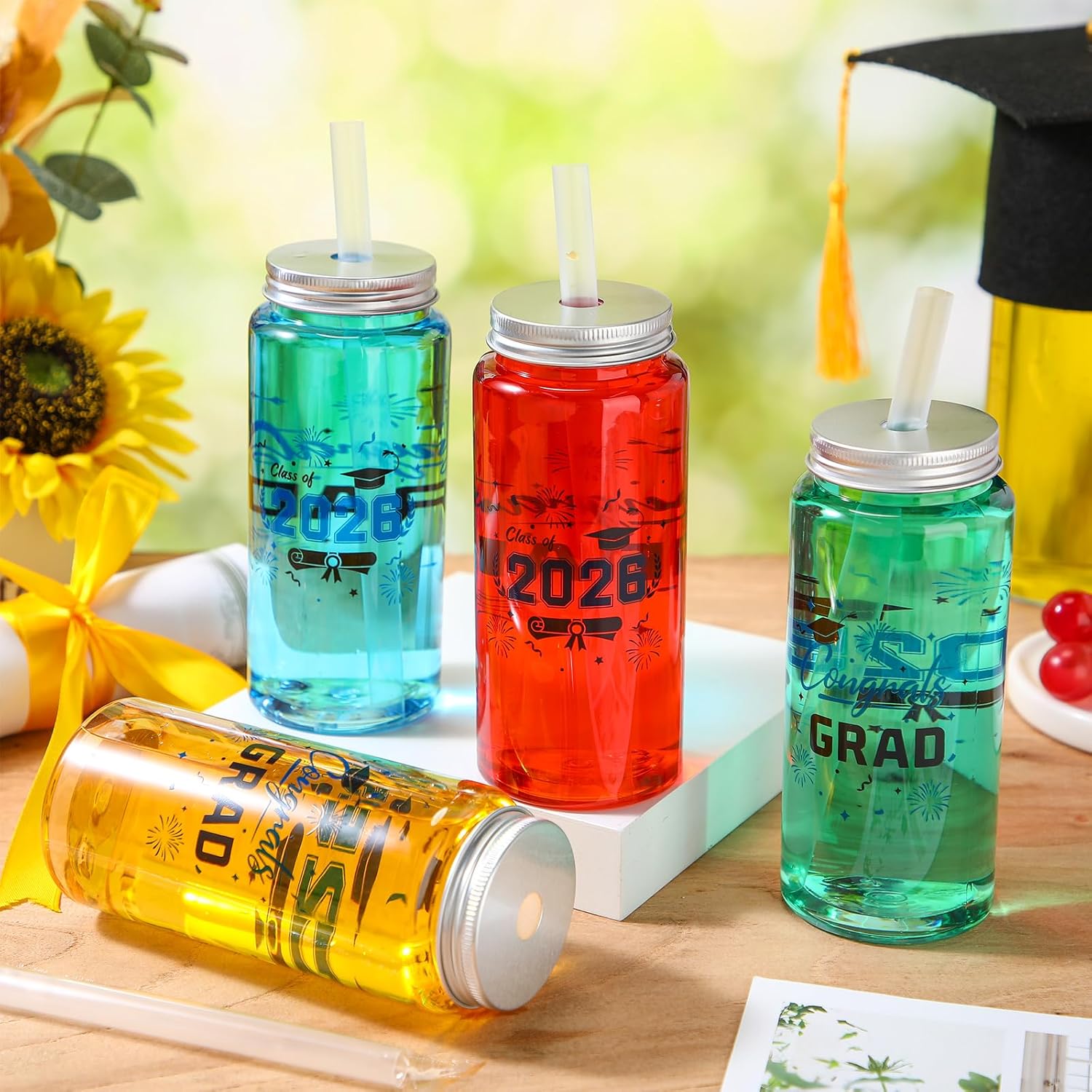 Pickmesh 36 Pcs Reusable Graduation Cups 13.5 oz Clear Plastic Tumblers with Lids and Straws Class of 2026 Party Supplies for Graduation Decorations and Congrats Grad Events(Black,Blue)