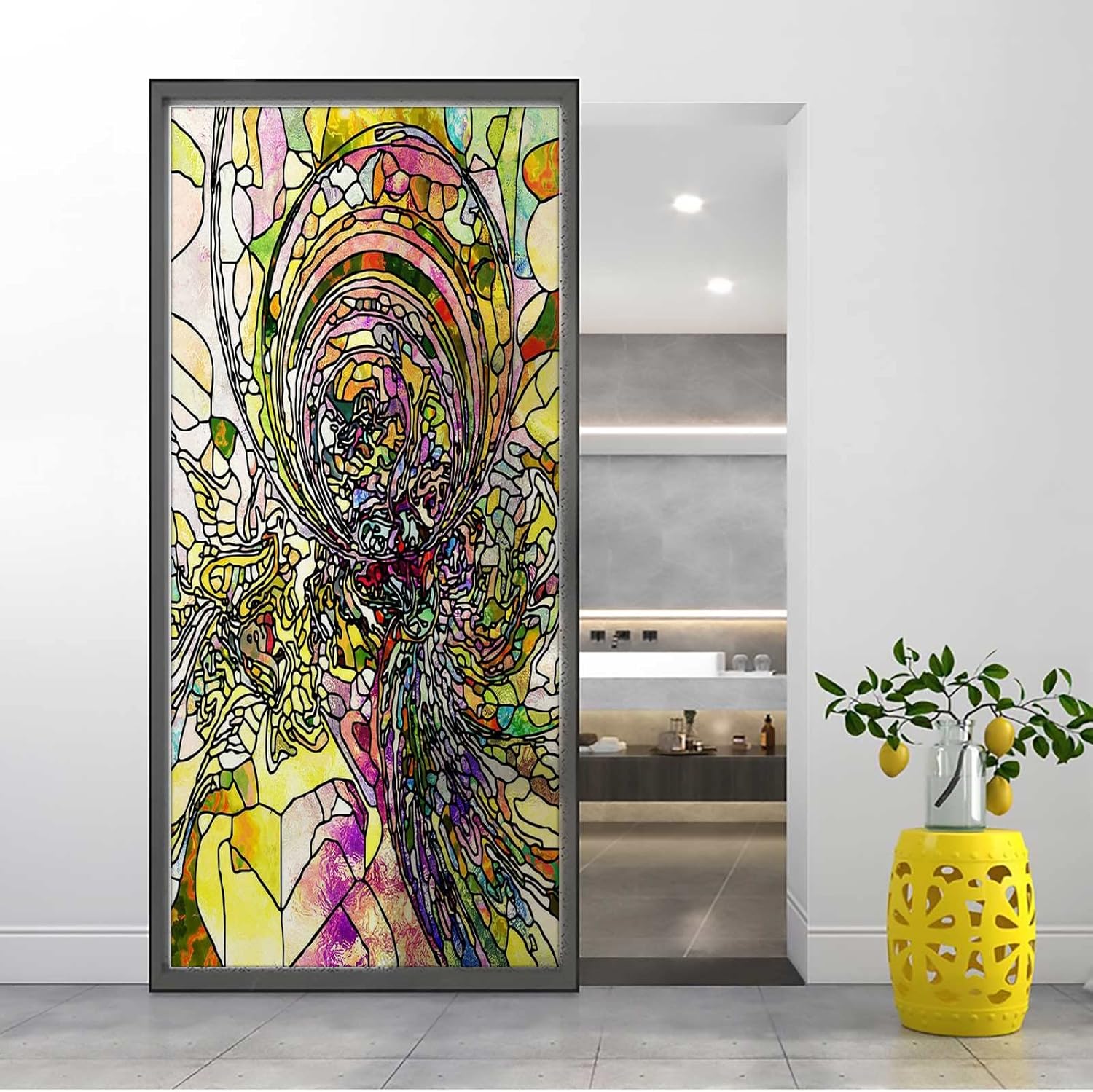 Stained Glass Door Sticker Abstract Colorful Opaque Privacy Window Film Stickers for Window Decoration 35.4 x 59 in