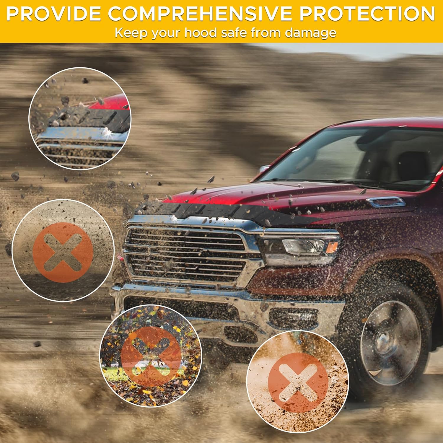 Hood Protector Fit for Dodge Ram 1500 2019-2025 TPE Hood Shield Bug Hood Deflector Fit for Dodge Ram 1500 Accessories 2019-2024 2025 Hood Guard for Ram 1500 (Excludes Rebel & TRX Models)