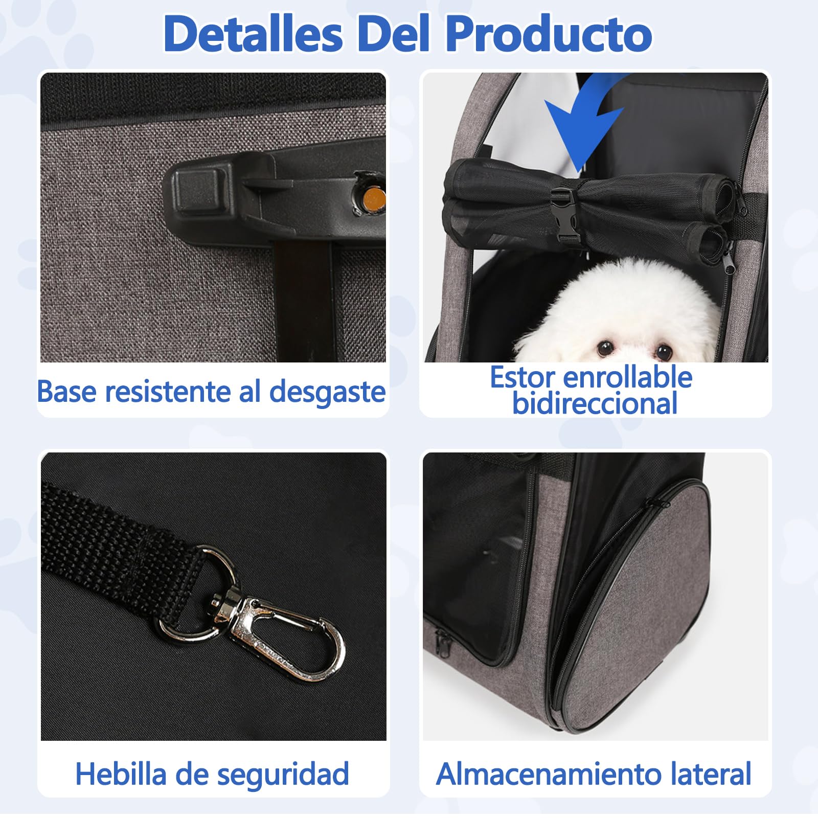 Galatée Bolsa De Viaje con Ruedas para Mascotas, Fabricada En Tela Oxford Transpirable, No Requiere Instalación, Es Plegable y Fácil De Guardar, Apta Tanto para Perros como para Gatos (Gris)