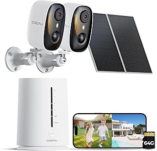 COOAU 4MP Überwachungskamera Aussen Solar Set, 2.5K Kabellose WLAN Akku Kamera Überwachung Aussen mit 64G Lokal Speicher, 5GHz/2.4GHz, Ohne Monatliche Gebühren, Farb-Nachtsicht, 2 Pcs