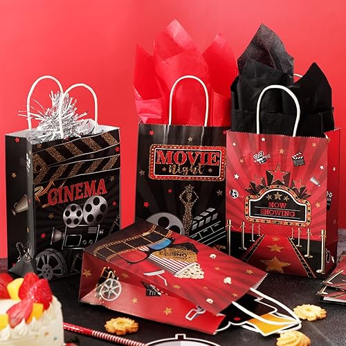 Miniatura 4 de Funrous 24 bolsas de fiesta nocturna de película con papel de seda, bolsas de recuerdo de película con asas, regalo de regalo para niños,