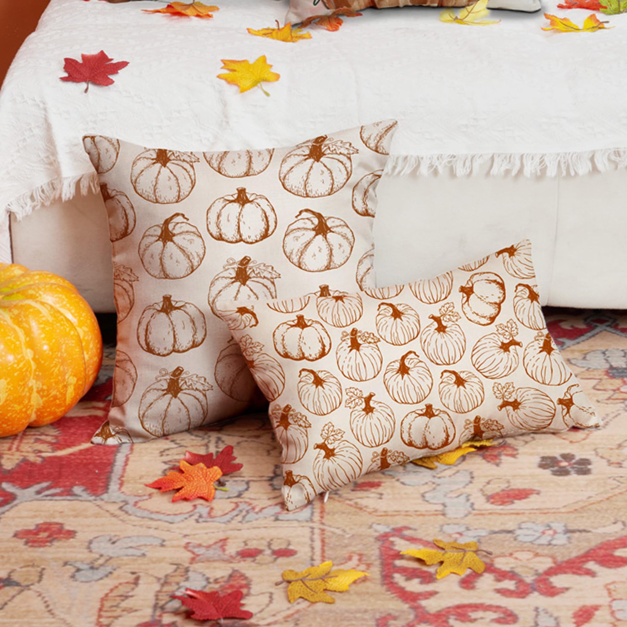 Funda De Almohada Decorativa De Otoño - Estampado Calabaza Aguamarina, 12x20 Pulgadas, Cremallera Oculta, Para Sofá O Exterior