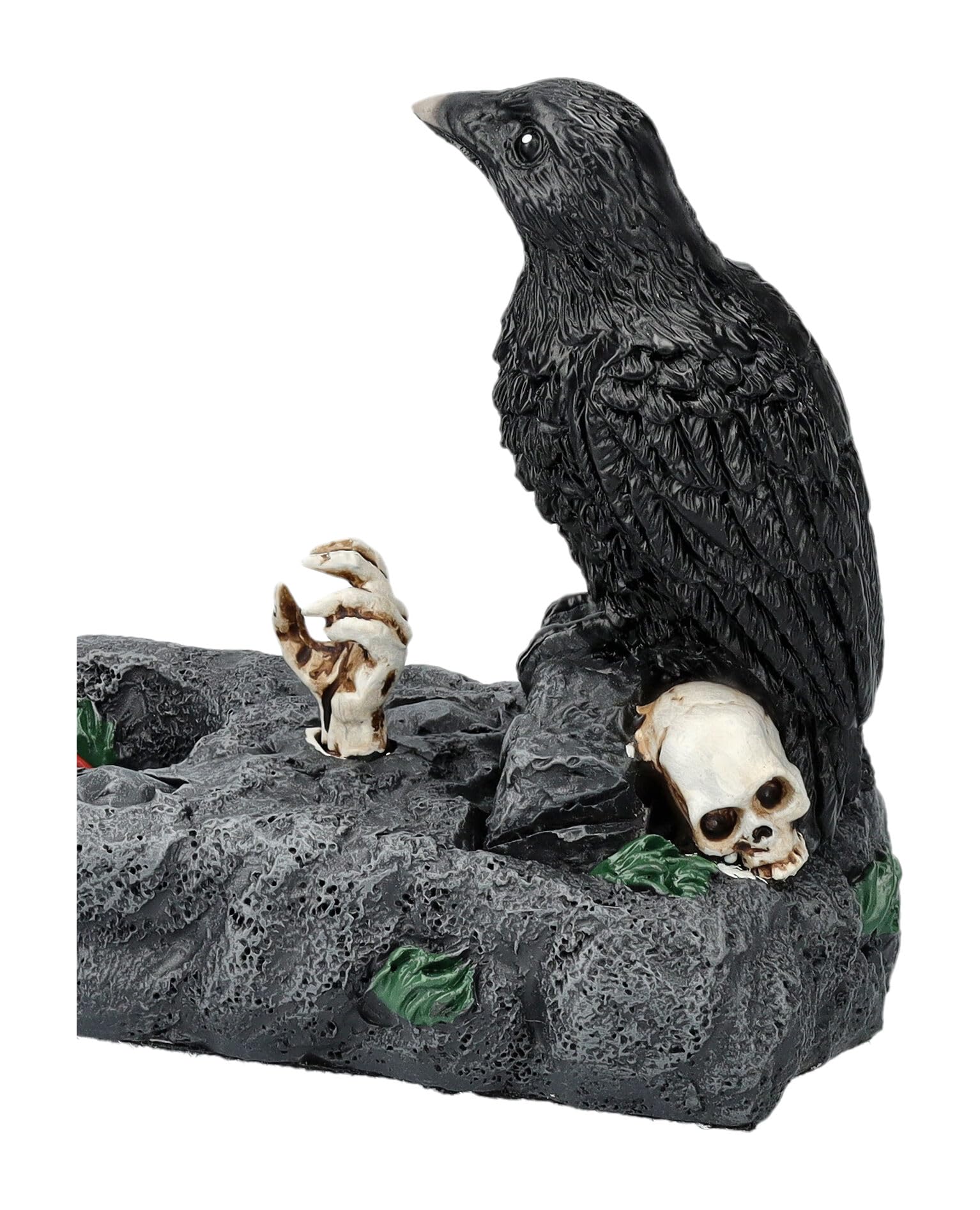 Gotischer Räucherstäbchenhalter mit Rabe und Zombie, Friedhofs-Motiv, Kunststein, 27cm, Deko Figur