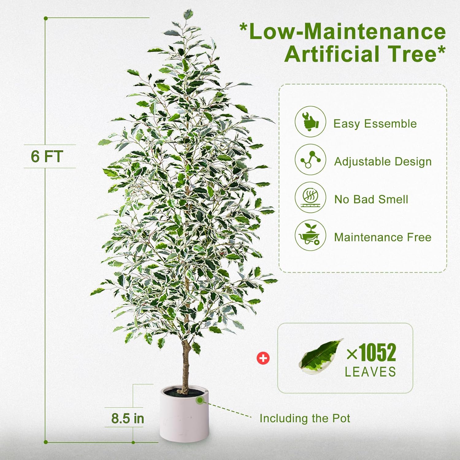 Large Artificial ficus Tree Tall Fake Pencil Trees Indoor Outdoor Realistic Floor Plant Faux Plastic Plants Flowers for House Home Living Room Bedroom Office Front Porch Modern Farmhouse Decor