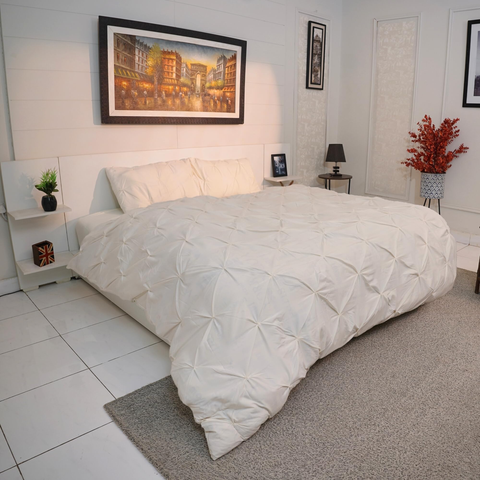AHS - Single Cream Pintuck Duvet Cover Sheet - Comfy Bedding Set With Pillow Cases - Soft Durable Brushed Microfiber Quilt Cover - Breathable & Washable Duvet Bedding Set — image 1