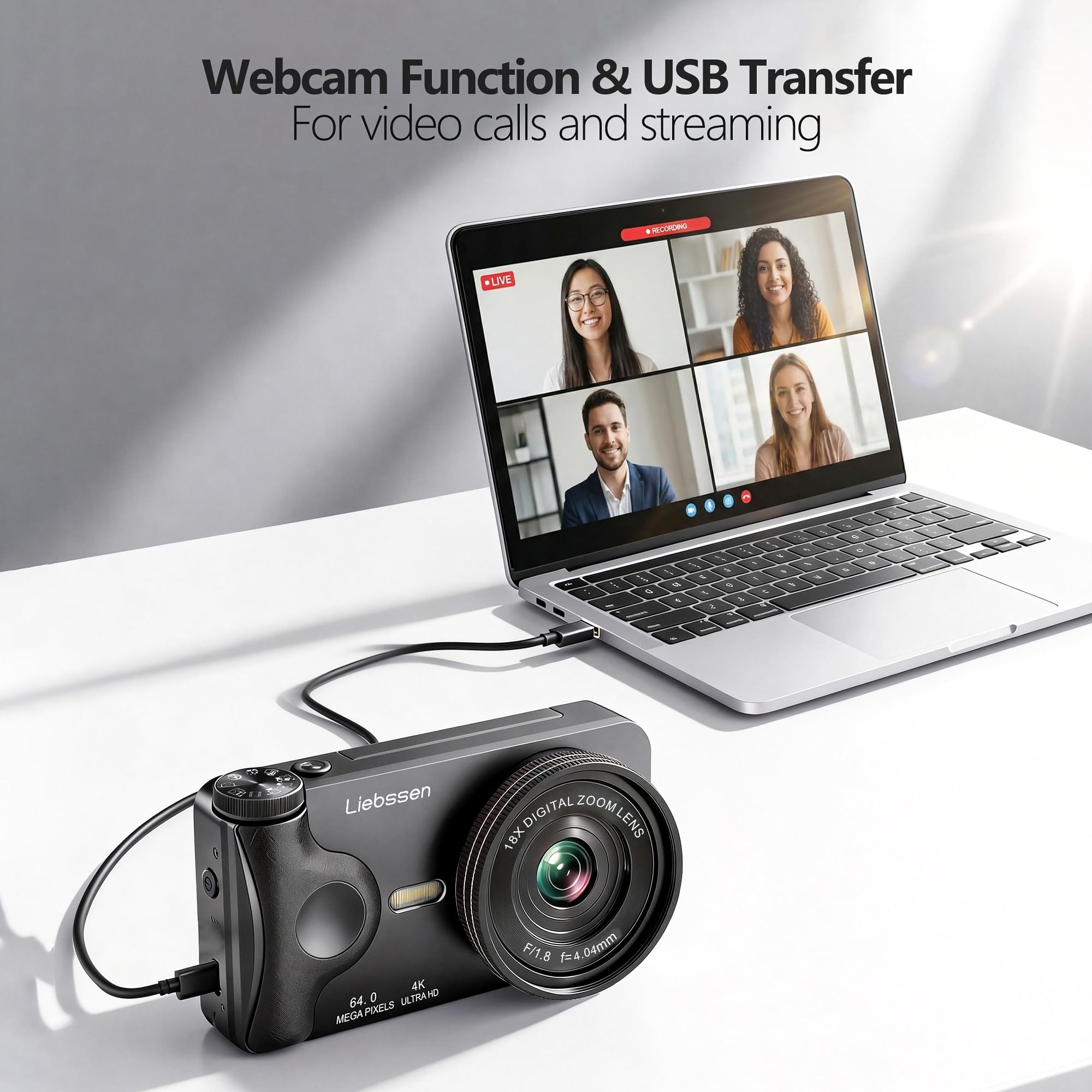 Fotocamera Digitale 4K 64MP Autofocus Ribaltabile 3,0" 180° Ricaricabile Portatile per Foto&Vlog, Time Lapse, Slow Motion&20 Filtri 2000mAh 32GB, per Creator Social, Bambini e Principianti (Nero)