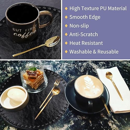 Miniatura 7 de FAVE Juego de 6 manteles individuales de vinilo lavables para interiores y exteriores, para mesa de comedor, duraderos, tejido de PVC (15 x 15,