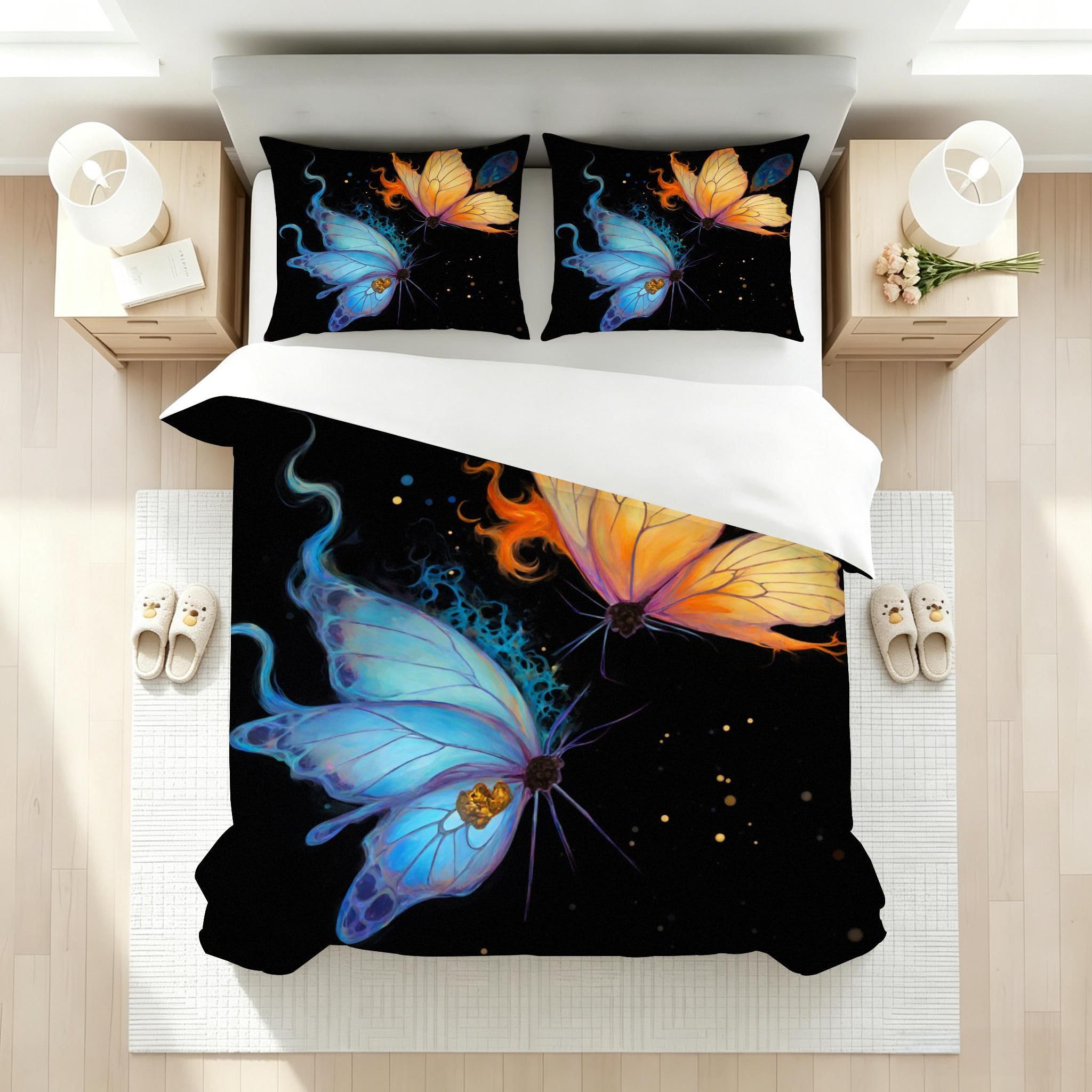Funda Nórdica Cama 180, 240x260 cm Mariposa Amarilla, AQ2010 | 3D Estampado, con 2 Funda Almohada, con Cremallera Oculta, para Adultos Parejas, para Villa Dormitorio, Ligero Transpirable