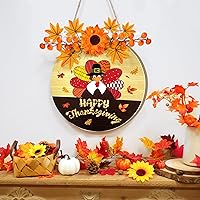 Vista 5 de [Temporizador] Letrero iluminado con corona de Feliz Acción de Gracias para decoración de puerta delantera, pavo y hojas de arce, letrero colgante