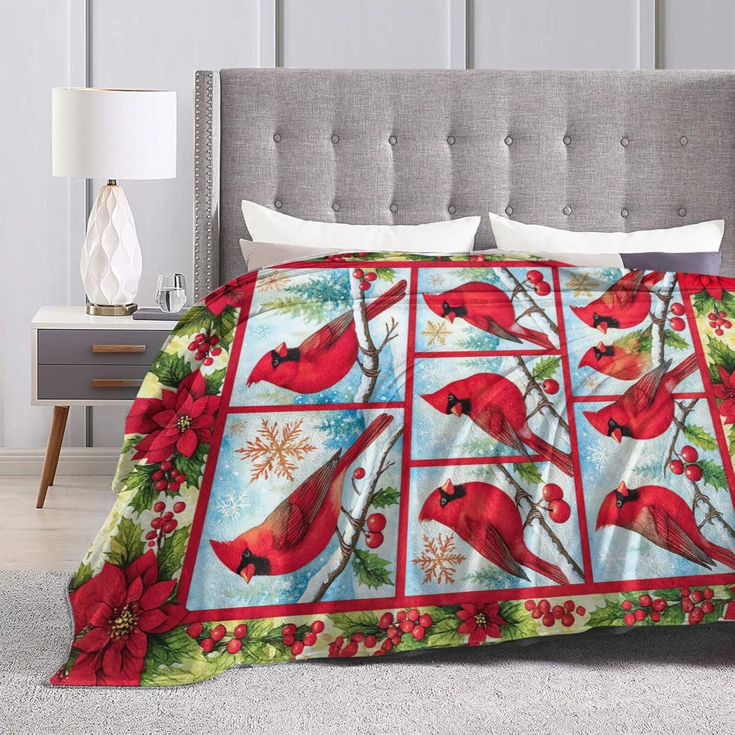 Christmas Cardinal Blanket Gifts for Girls Boys Red Bird Throw Blankets Soft Warm Fuzzy Cozy Fleece Flannel Plush Stuff for Kids Men Women Bed Couch Decor 50"x40" - Image 4
