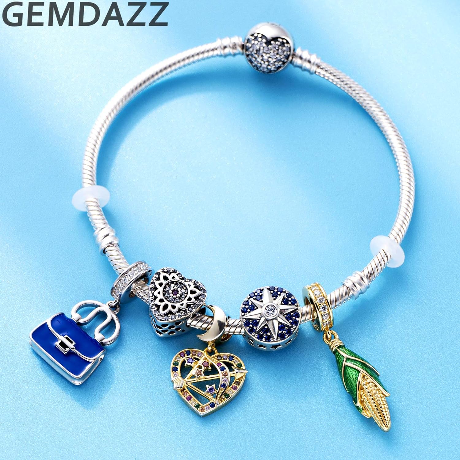 GEMDAZZ 925 Sterling Silver Valentines Day Charms Heart Charms, I Love You to The Moon and Back Pendant, Cupid Arrow and 4 Leaf Clover Beads fit European Bracelets, Gift for Lover/Wife/Girls - Image 3