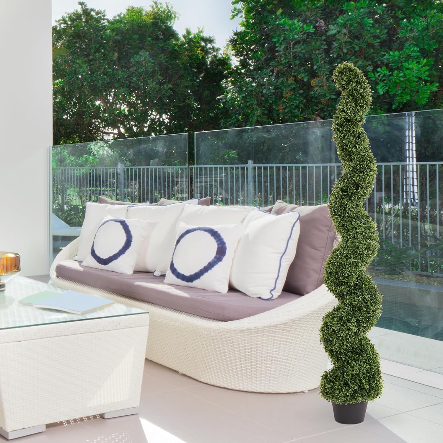 THE BLOOM TIMES 5ft Spiral Topiary Trees Artificial Outdoor Set of 2, Faux Boxwood Plants Outside - All-Year Green Fake Twisted Tree for Garden Front Porch Planter Decor 5 Foot - Image 7