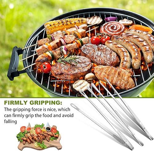 Miniatura 6 de Pinzas de cocina de 3 piezas, incluye 2 pinzas extra largas de 12 pulgadas y pinzas de acero inoxidable de 11 pulgadas para cocina, pinzas para pan,
