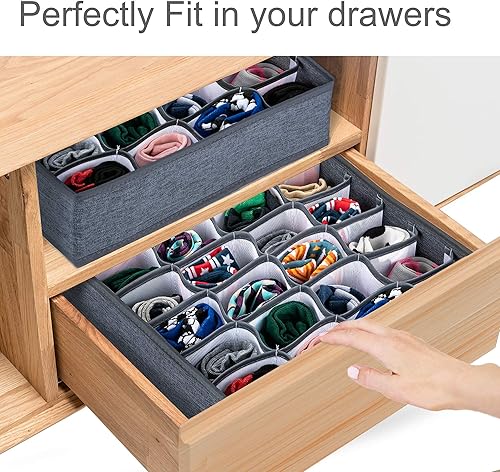 Miniatura 7 de ULG Paquete de 2 organizadores de cajones de calcetines, tela Oxford lavable a máquina, organizador de armario de tela de 48 celdas y