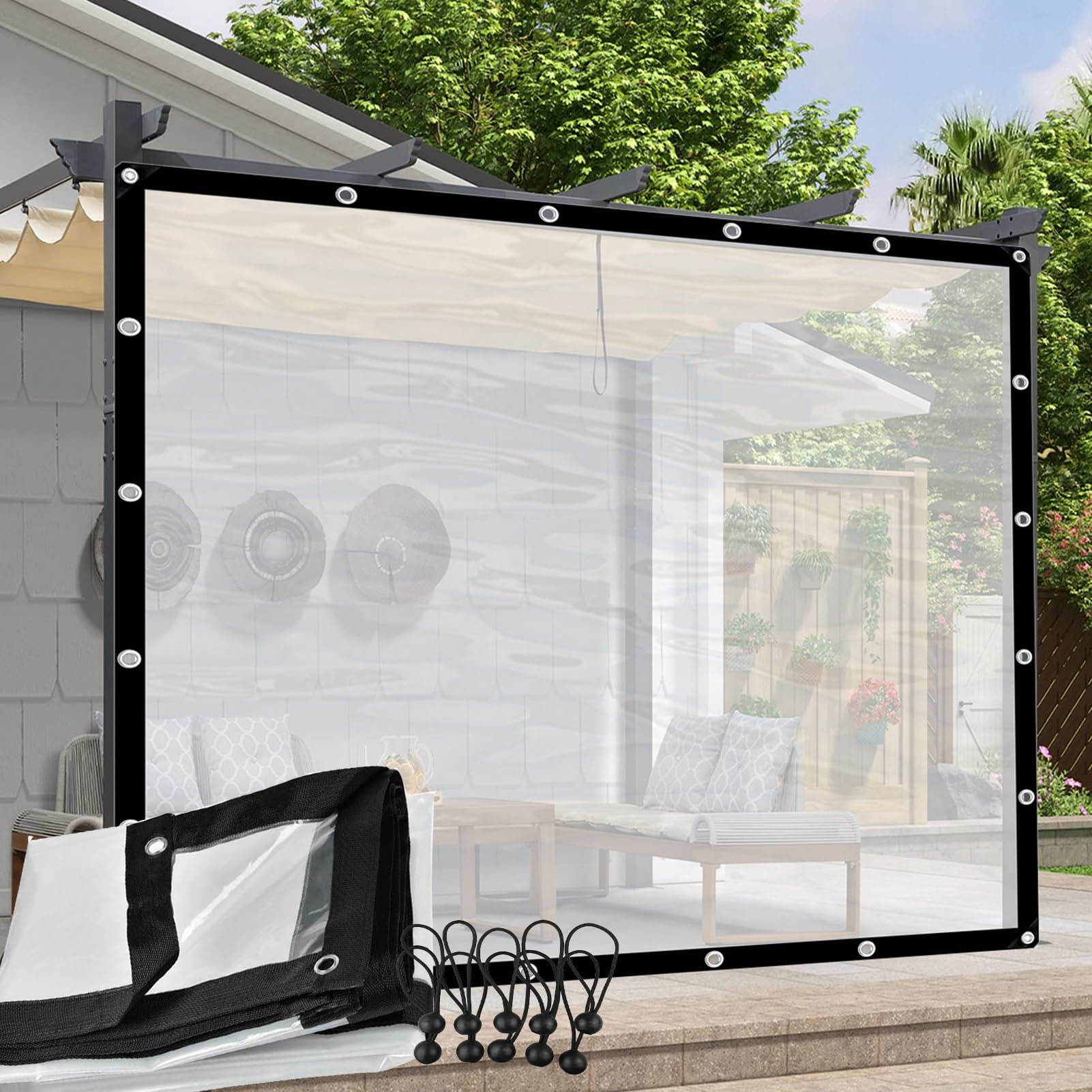 Ghply Clear Tarps With Grommets Waterproof Tarpaulin Cover Plastic Tarp Pergola Side Panels For Patios, Porch, Gazebos(1.5X1.5m(4.92X4.92ft))