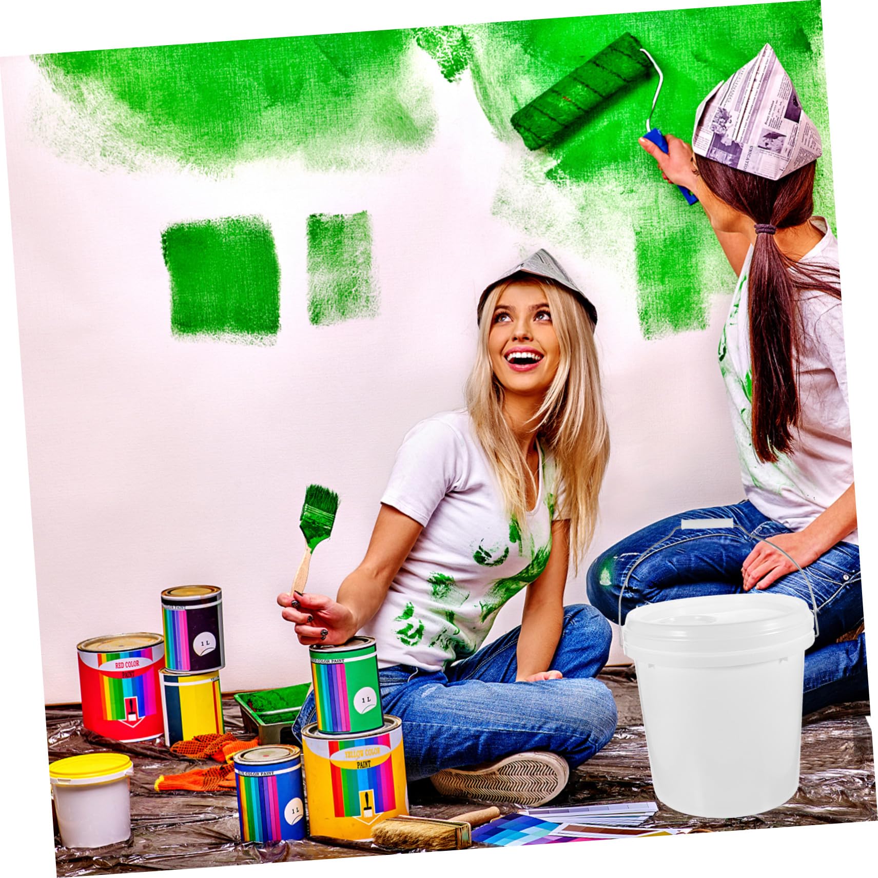 Cubo de Pintura Redondo Blanco Hdpe de 10 L con Tapa