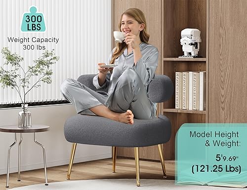 Miniatura 67 de Silla decorativa de Sherpa Boucle de mediados de siglo, silla redonda tapizada con brazo de barril para espacios pequeños, sofá de esquina lateral