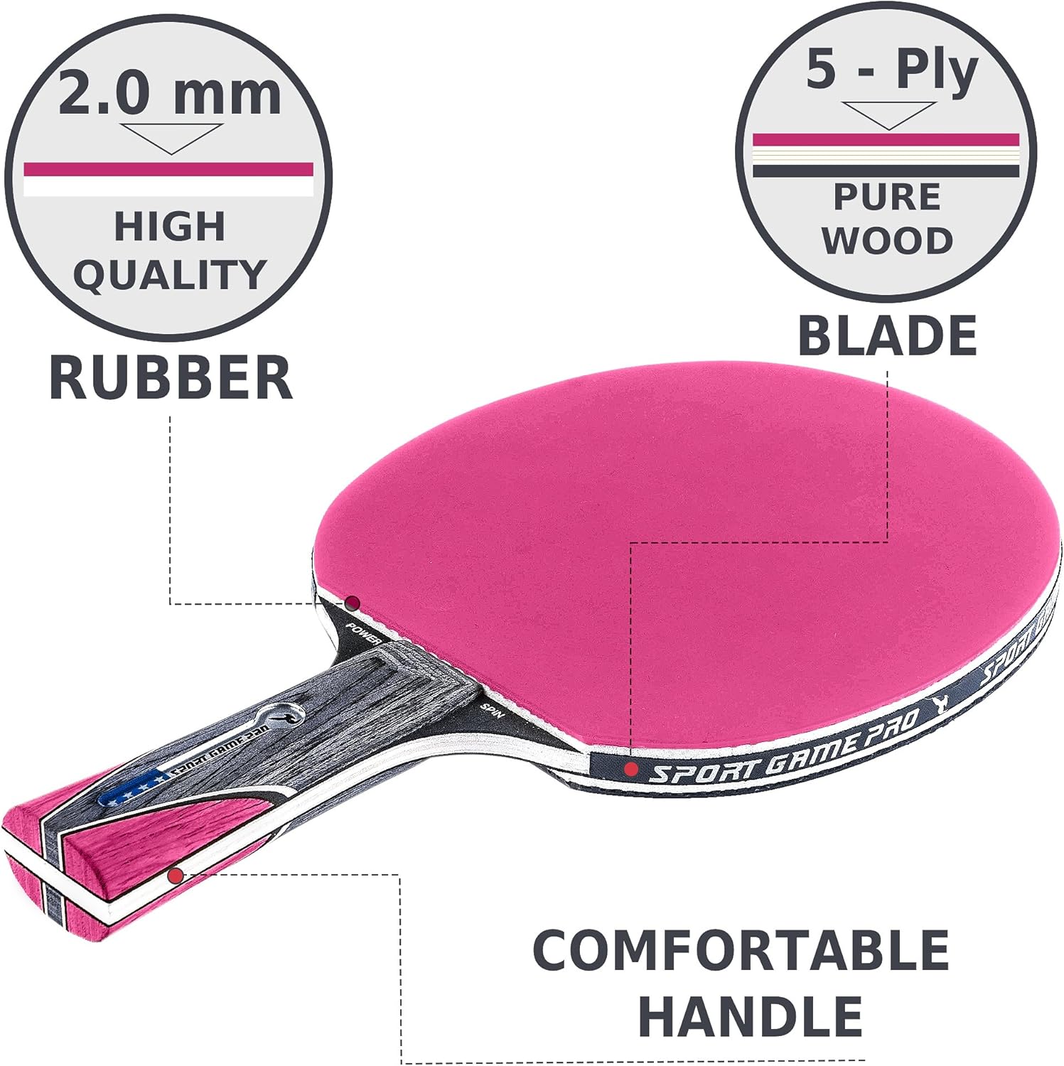 Ping Pong Paddle with Killer Spin + Case for Free - Professional Table Tennis Racket for Beginner and Advanced Players - Improve Your Ping Pong Skills with JT Ping Pong Paddle Set