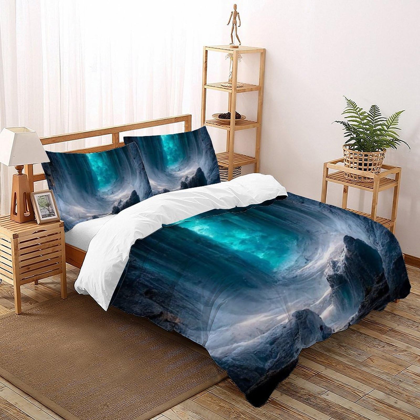 Housse de couette double 200x200cm en microfibre imprimé 3D avec 2 taies d'oreiller pour lit enfant