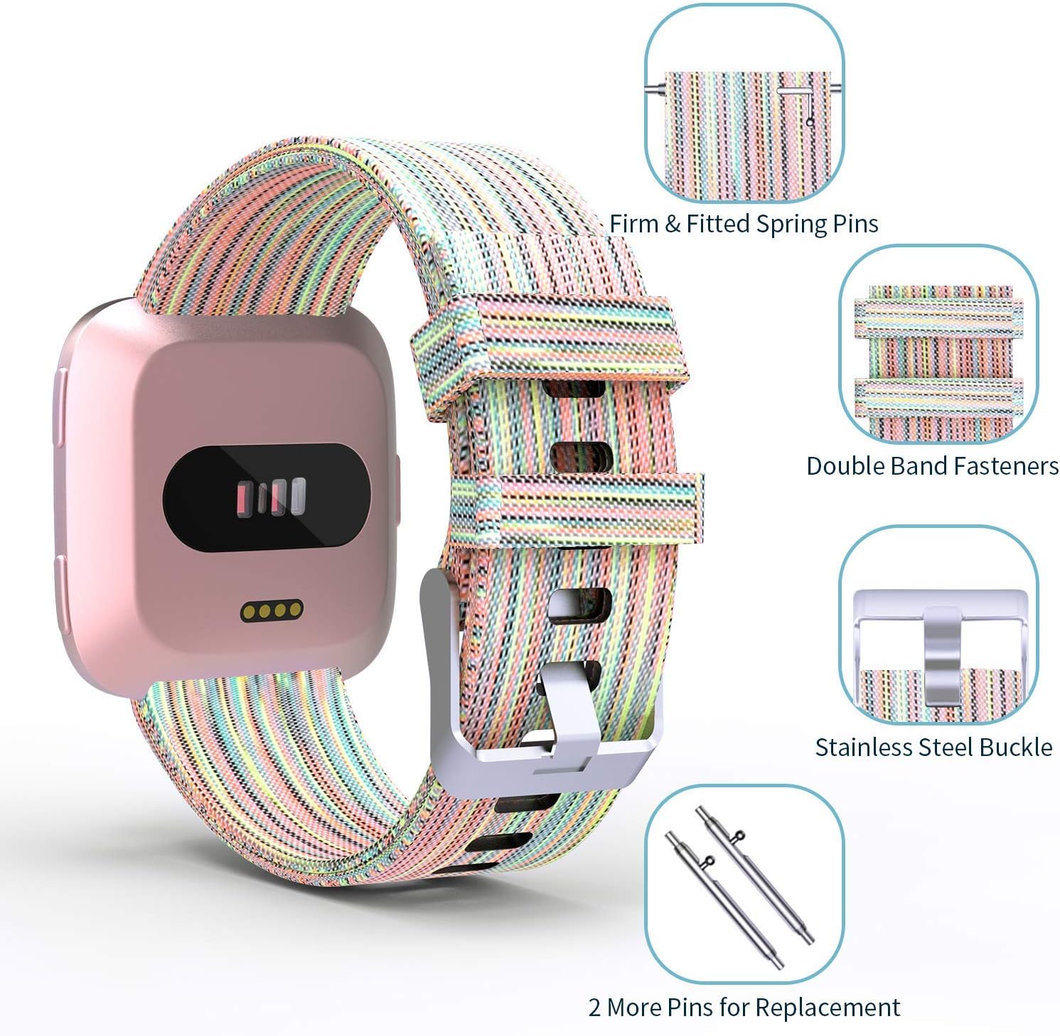 Welltin Bands Compatible with Fitbit Versa/Fitbit Versa 2/Fitbit Versa Lite for Women Men, Breathable Woven Fabric Strap, Quick Release, Adjustable Replacement Wristband for Fitbit Versa Smart Watch