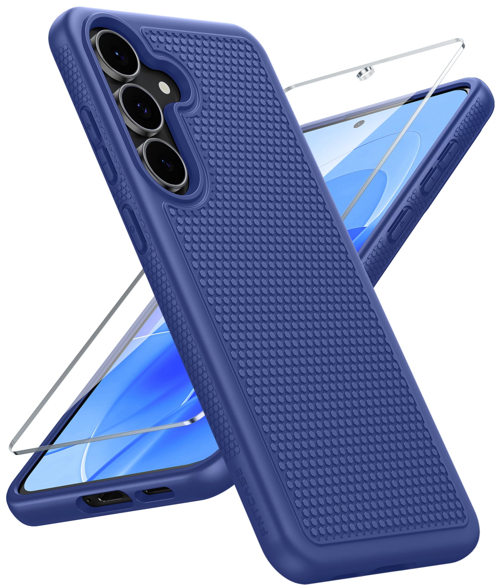 FNTCASE for Samsung Galaxy S25 FE Case: Shockproof Protective Non Slip | With Screen Protector, Shockproof Drop Protection, Matte Textured Protective Cell Phone Cover, for Daily Use, Navy Blue